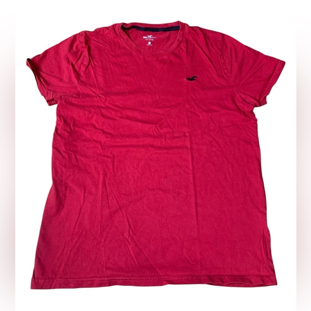 Hollister Men's Red V-Neck T-Shirt M California Seagull Logo 100% Cotton Tee